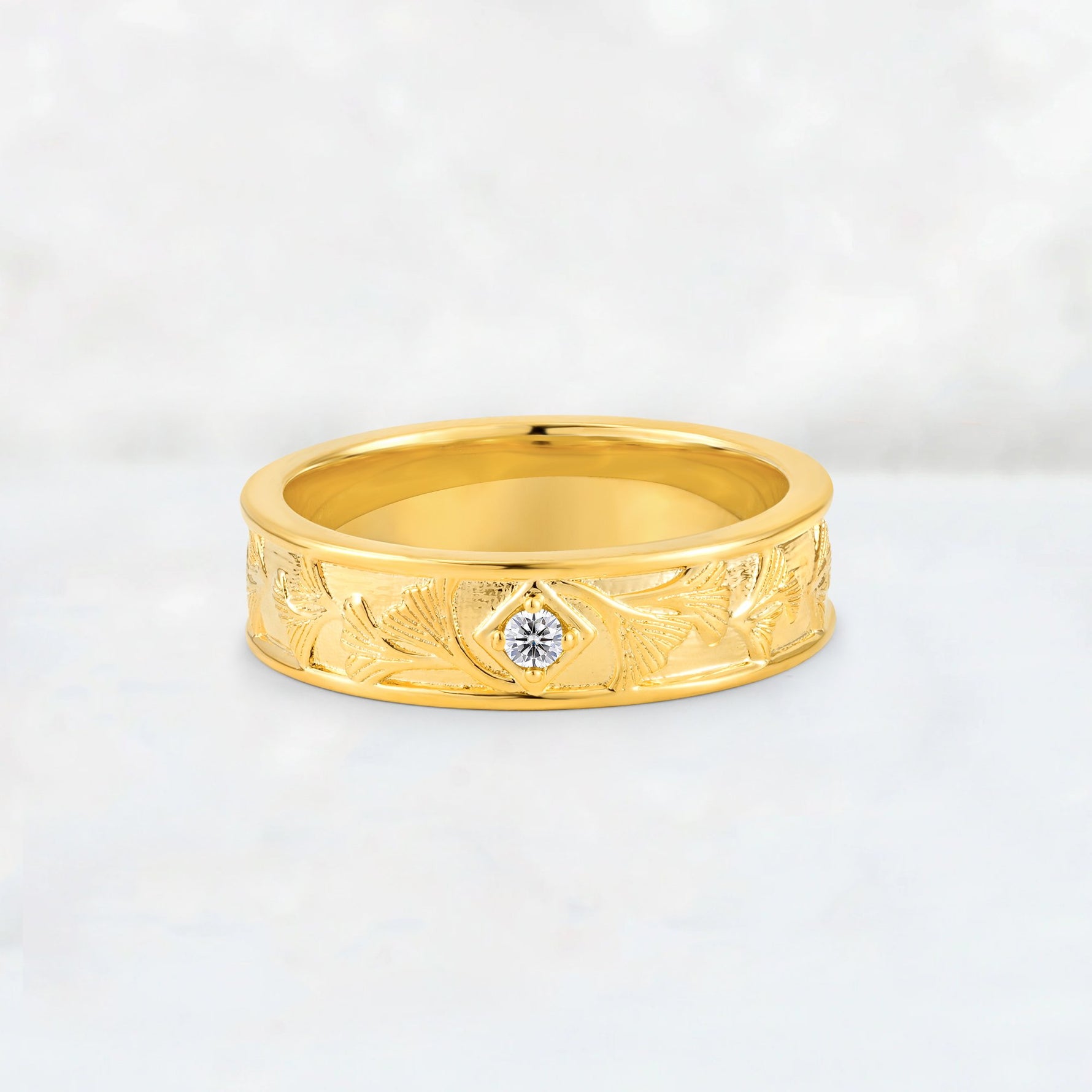 Round Cut Lab Diamond Engraved Men’s Wedding Band - Additional view