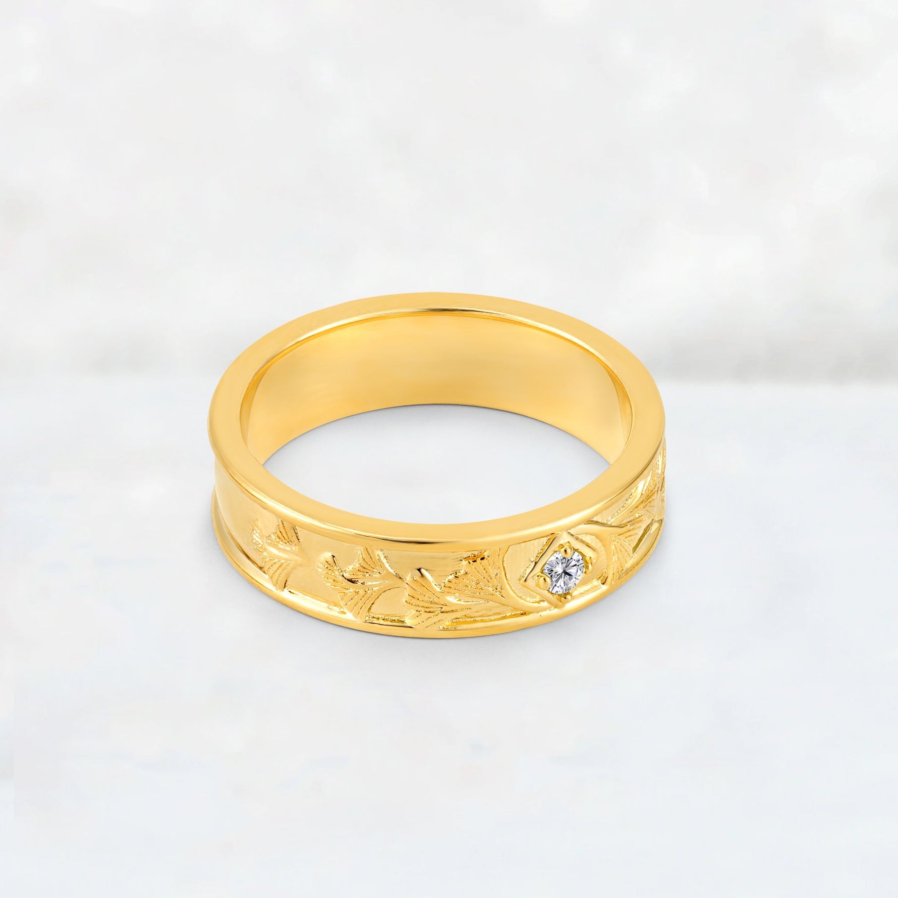 Round Cut Lab Diamond Engraved Men’s Wedding Band - Additional view