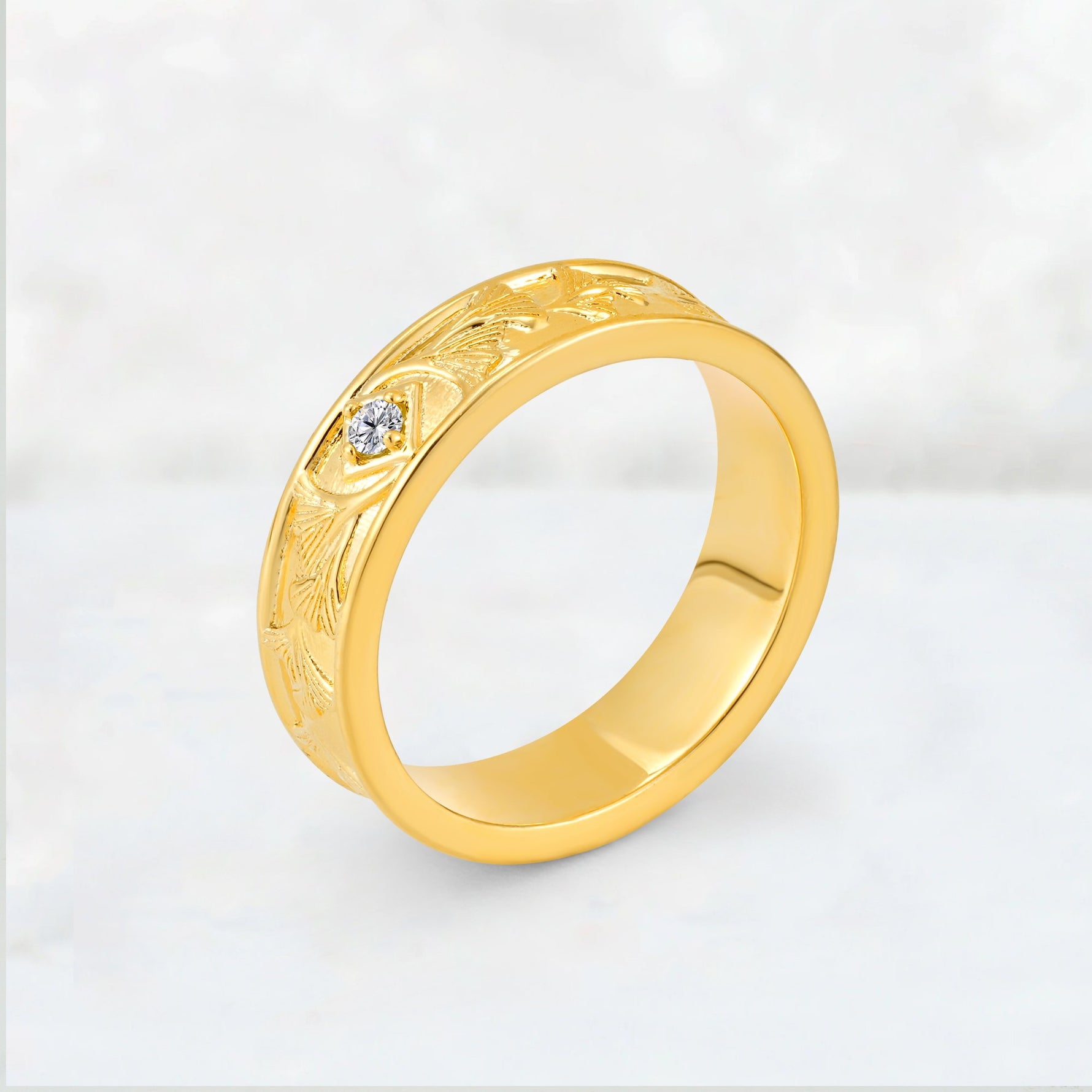 Round Cut Lab Diamond Engraved Men’s Wedding Band - Additional view