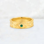 Round Cut Emerald Engraved Men’s Wedding Band - Additional view