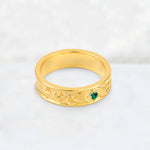 Round Cut Emerald Engraved Men’s Wedding Band - Additional view