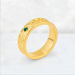 Round Cut Emerald Engraved Men’s Wedding Band - Additional view