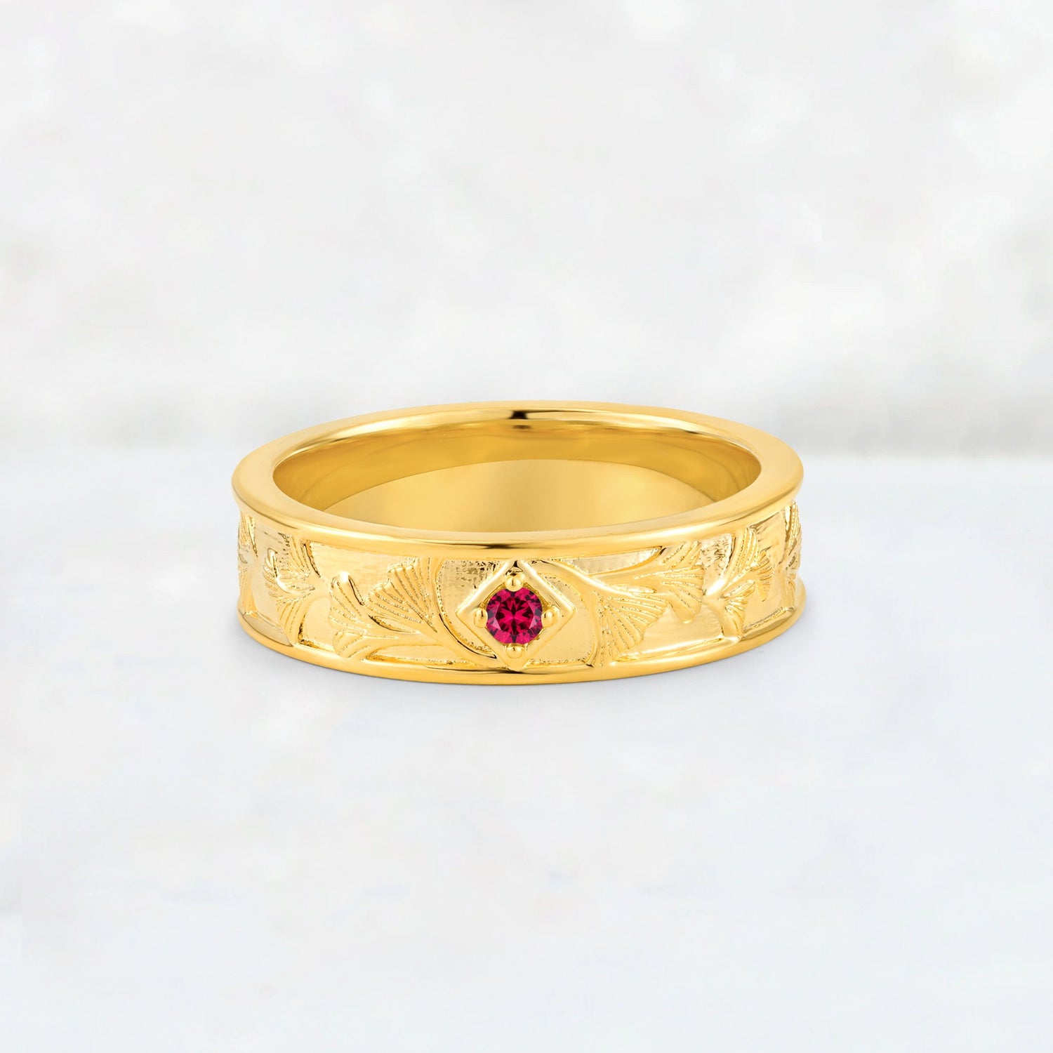 Round Cut Ruby Engraved Men’s Wedding Band - Additional view