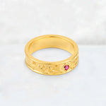 Round Cut Ruby Engraved Men’s Wedding Band - Additional view