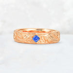Nature-Inspired Princess Cut Sapphire Engraved Leaf Vine Wedding Band - Additional view