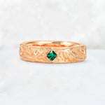 Nature-Inspired Princess Cut Emerald Engraved Leaf Vine Wedding Band - Additional view