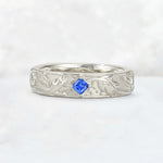 Nature-Inspired Princess Cut Sapphire Engraved Leaf Vine Wedding Band - Additional view