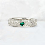 Nature-Inspired Princess Cut Emerald Engraved Leaf Vine Wedding Band - Additional view