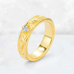 Nature-Inspired Princess Cut Moissanite Engraved Leaf Vine Wedding Band - Additional view
