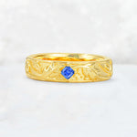 Nature-Inspired Princess Cut Sapphire Engraved Leaf Vine Wedding Band - Additional view