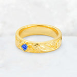 Nature-Inspired Princess Cut Sapphire Engraved Leaf Vine Wedding Band - Additional view