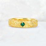 Nature-Inspired Princess Cut Emerald Engraved Leaf Vine Wedding Band - Additional view