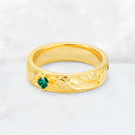 Nature-Inspired Princess Cut Emerald Engraved Leaf Vine Wedding Band - Additional view