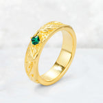 Nature-Inspired Princess Cut Emerald Engraved Leaf Vine Wedding Band - Additional view