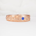 Vintage Leaf Engraved Solitaire Sapphire Men's Wedding Band - Additional view