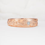 Vintage Leaf Engraved Solitaire Lab Diamond Men's Wedding Band - Additional view