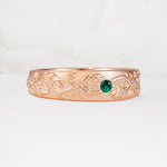 Vintage Leaf Engraved Solitaire Emerald Men's Wedding Band - Additional view