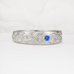 Vintage Leaf Engraved Solitaire Sapphire Men's Wedding Band - Additional view