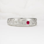 Vintage Leaf Engraved Solitaire Ruby Men's Wedding Band - Additional view