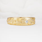 Vintage Leaf Engraved Solitaire Moissanite Men's Wedding Band - Additional view