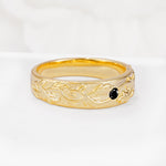 Vintage Leaf Engraved Solitaire Black Onyx Men's Wedding Band - Additional view