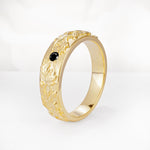 Vintage Leaf Engraved Solitaire Black Onyx Men's Wedding Band - Additional view