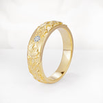 Vintage Leaf Engraved Solitaire Lab Diamond Men's Wedding Band - Additional view