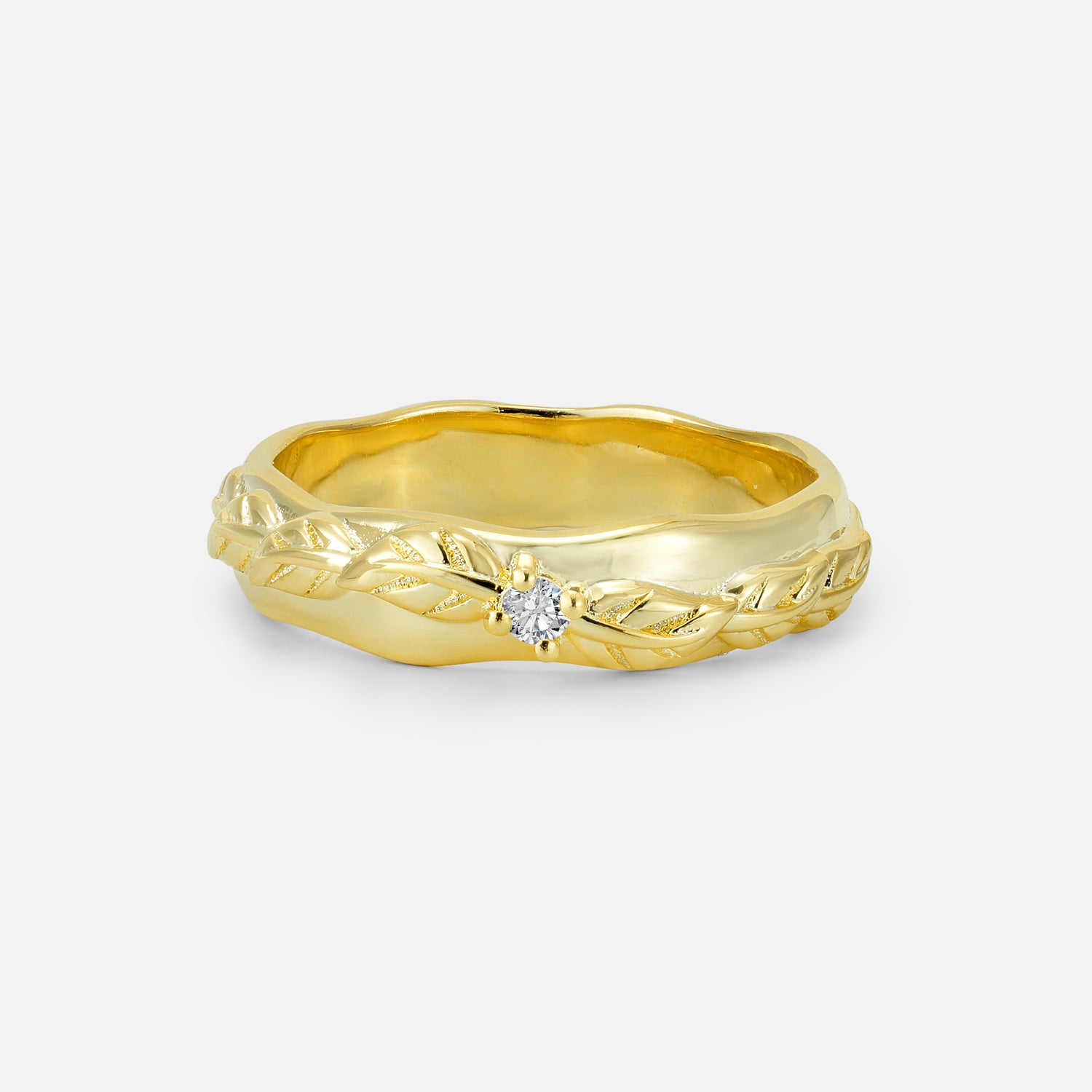 Round Cut Lab Diamond Leaf Vine Nature-Inspired Wedding Band