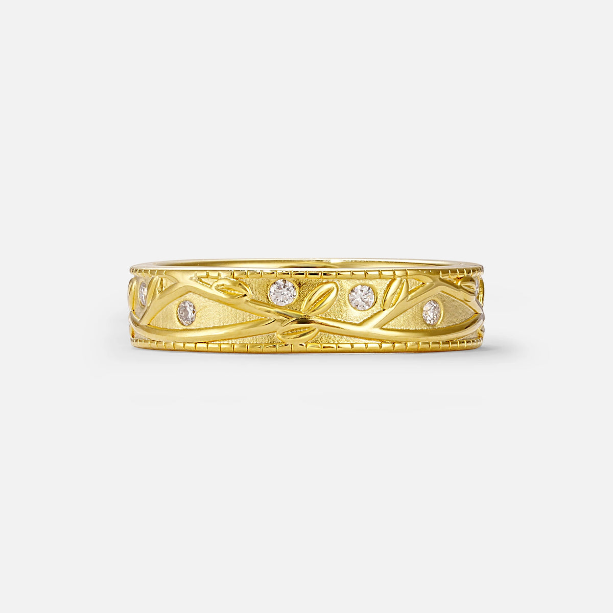 Nature-Inspired Engraved Leaf Vine Wedding Band with Moissanite Accents - Additional view