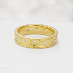 Nature-Inspired Engraved Leaf Vine Wedding Band with Moissanite Accents - Additional view