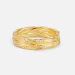 Round Moissanite Braided Vine Wedding Band with Leaf Detail - Additional view