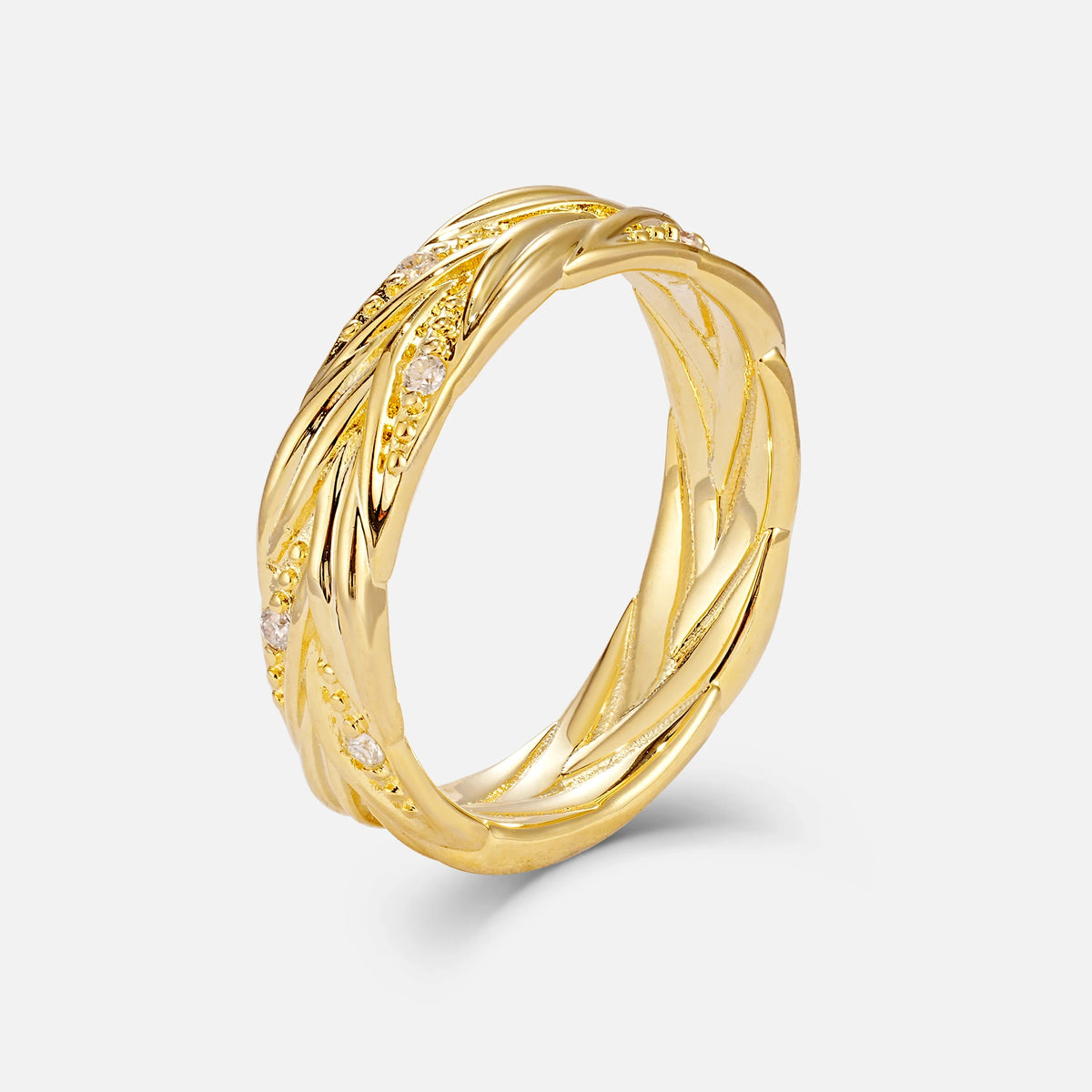 Round Moissanite Braided Vine Wedding Band with Leaf Detail - Additional view