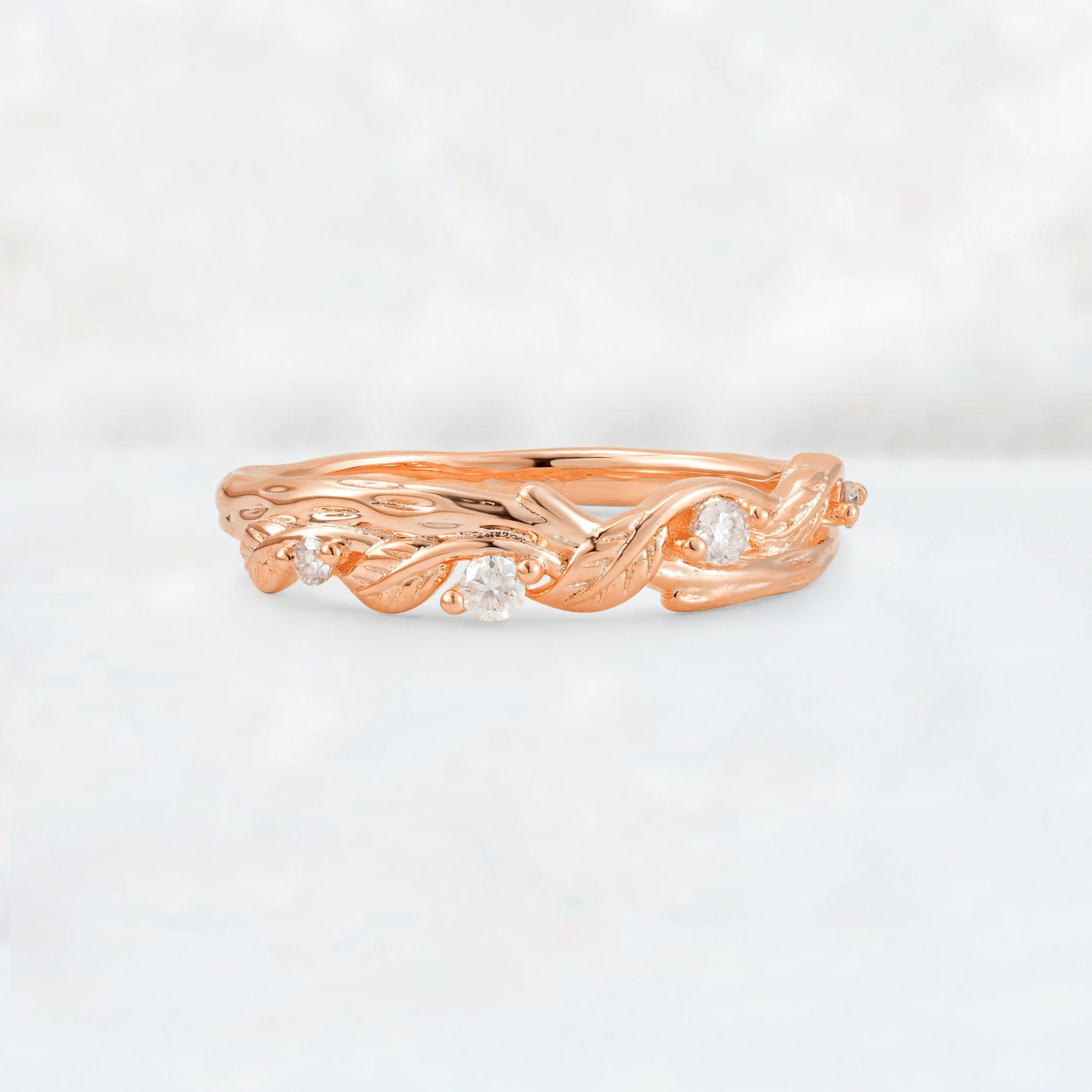 Round Cut Moissanite Vine Leaf Wedding Band - Additional view