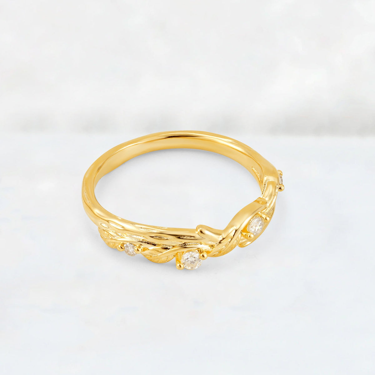 Round Cut Moissanite Vine Leaf Wedding Band - Additional view