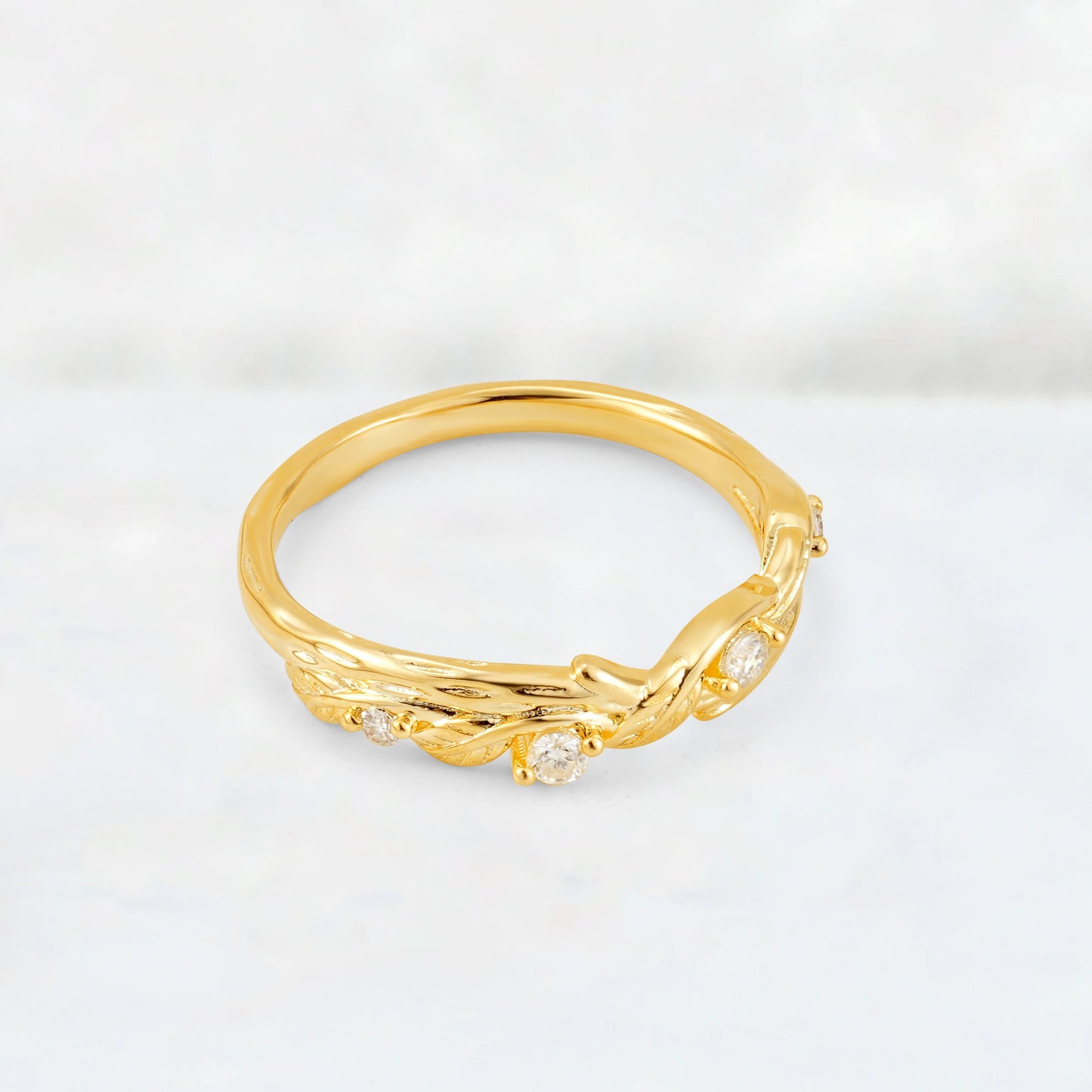 Round Cut Moissanite Vine Leaf Wedding Band - Additional view