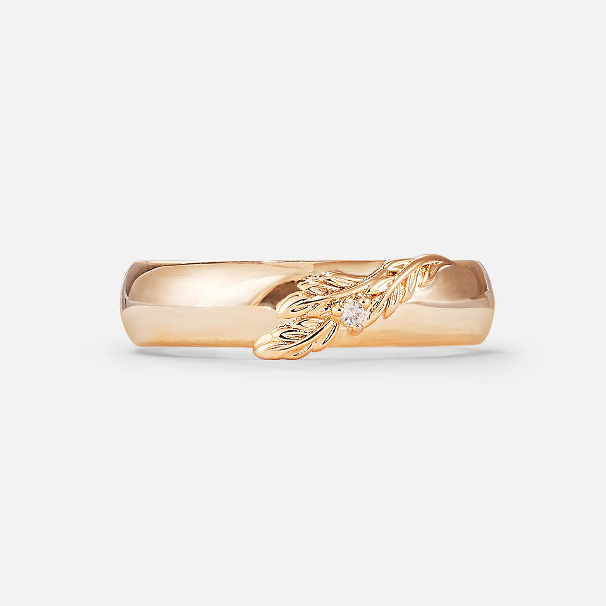 Botanical Leaf Engraved Band, Round Moissanite Accent Wedding Ring - Additional view
