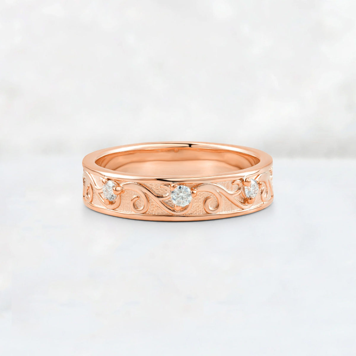 Round Cut Moissanite Scroll Vine Filigree Wedding Band - Additional view