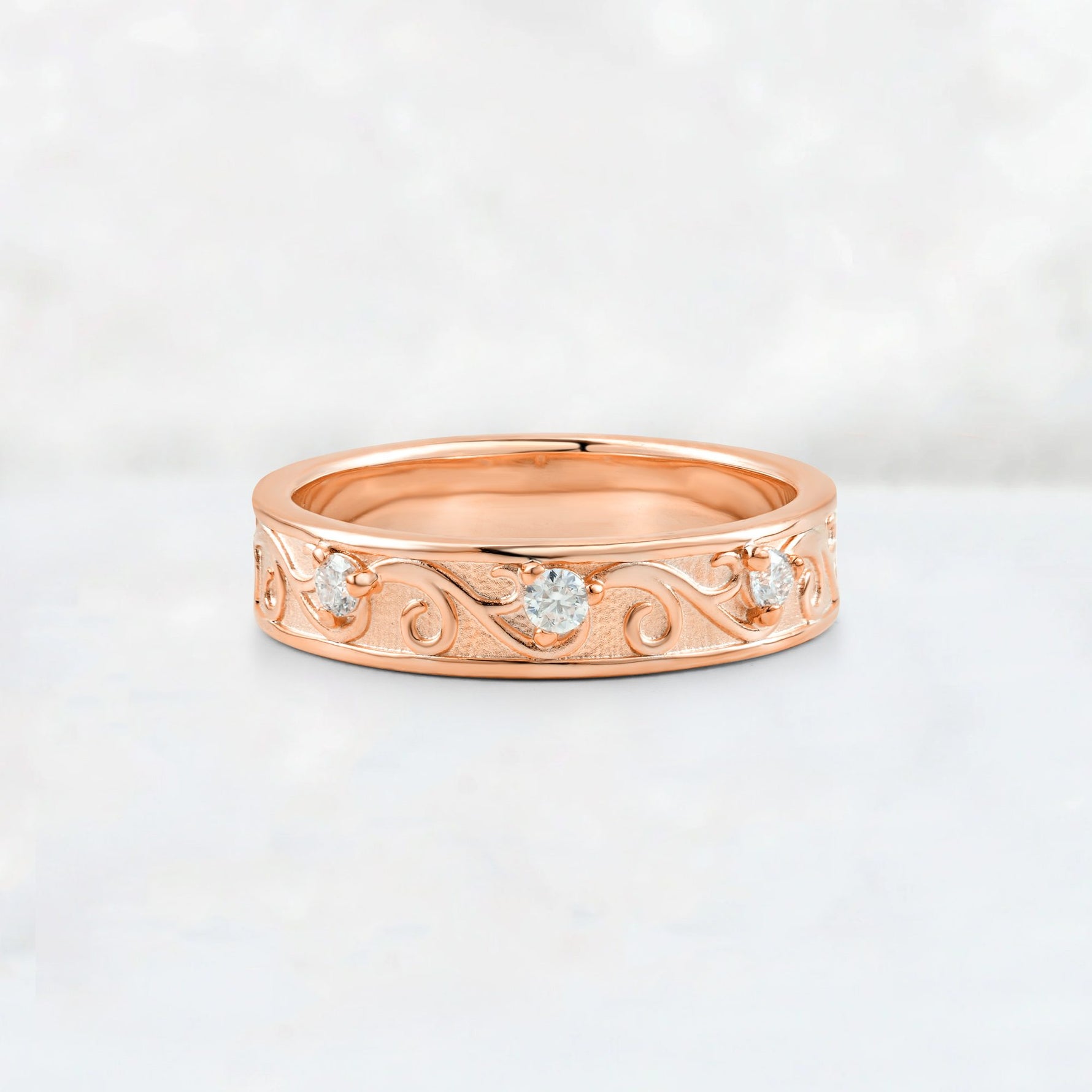 Round Cut Moissanite Scroll Vine Filigree Wedding Band - Additional view