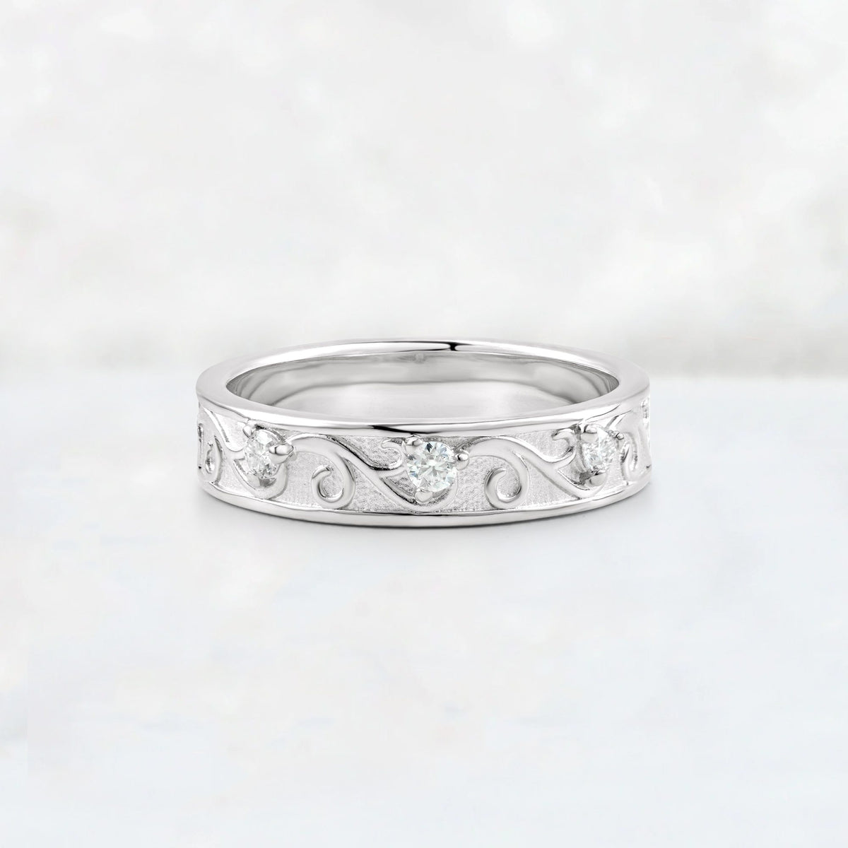 Round Cut Moissanite Scroll Vine Filigree Wedding Band - Additional view