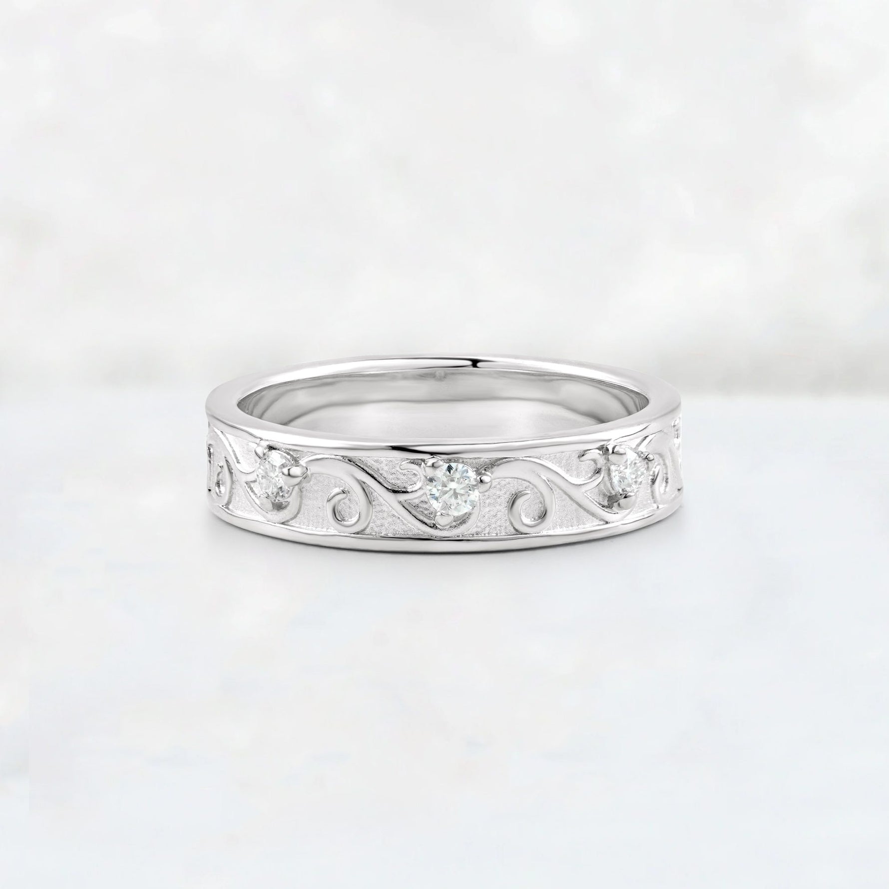Round Cut Moissanite Scroll Vine Filigree Wedding Band - Additional view