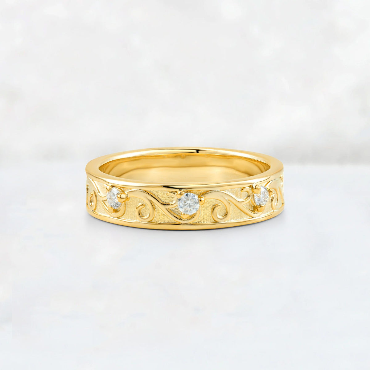 Round Cut Moissanite Scroll Vine Filigree Wedding Band - Additional view