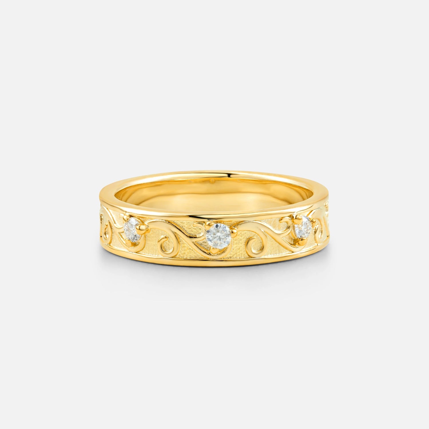 Round Cut Moissanite Scroll Vine Filigree Wedding Band - Additional view