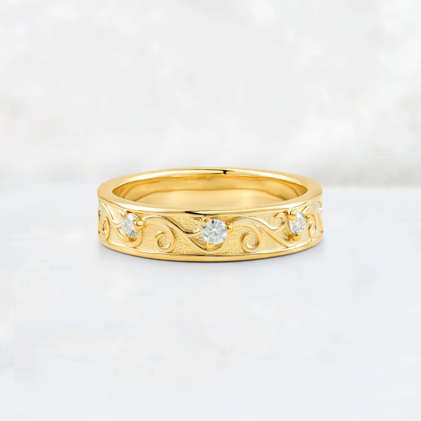 Round Cut Moissanite Scroll Vine Filigree Wedding Band - Additional view
