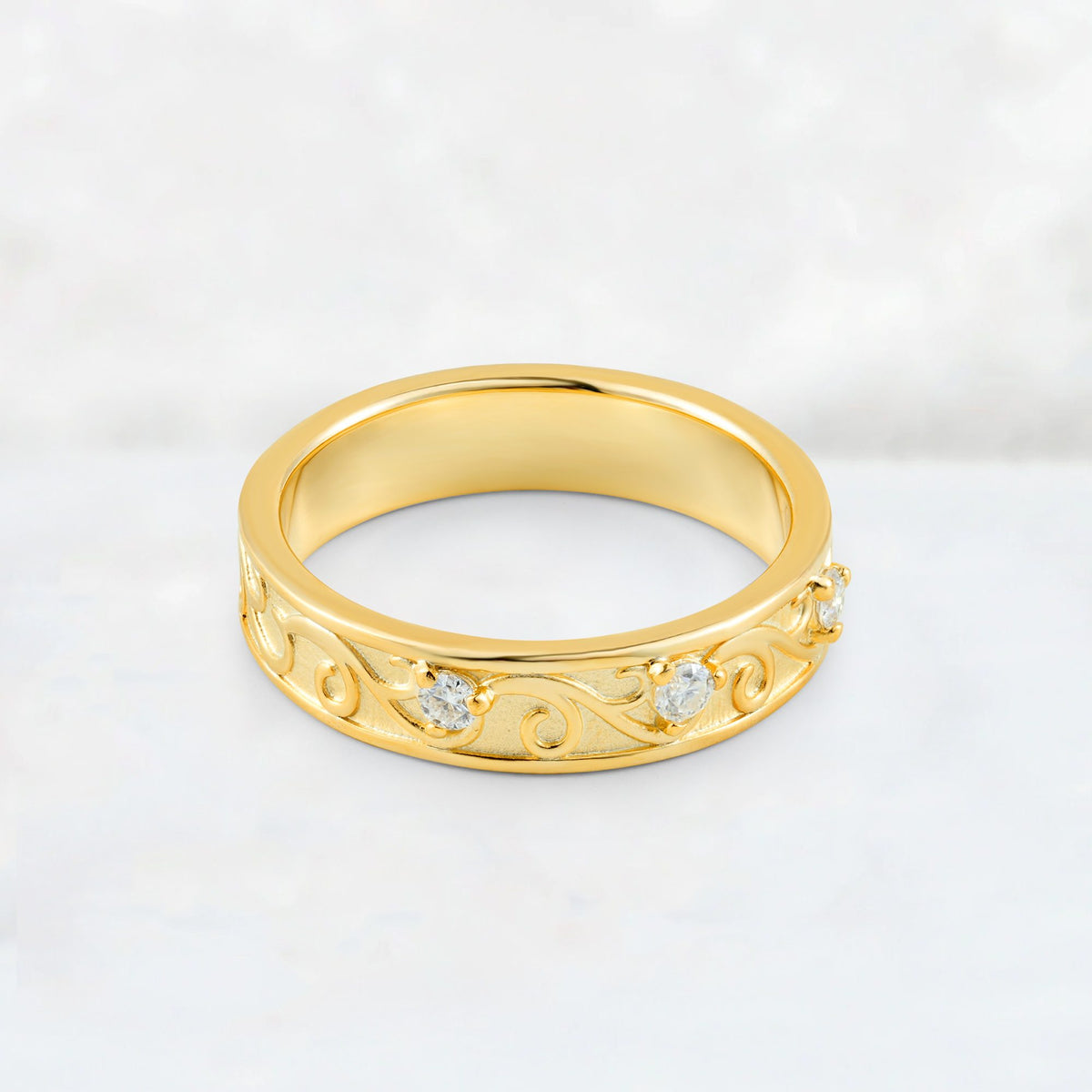 Round Cut Moissanite Scroll Vine Filigree Wedding Band - Additional view