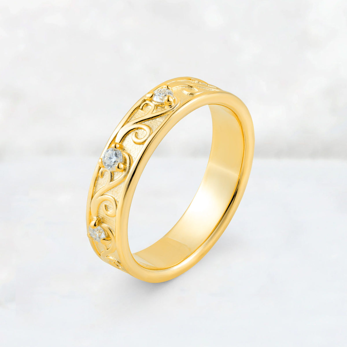 Round Cut Moissanite Scroll Vine Filigree Wedding Band - Additional view