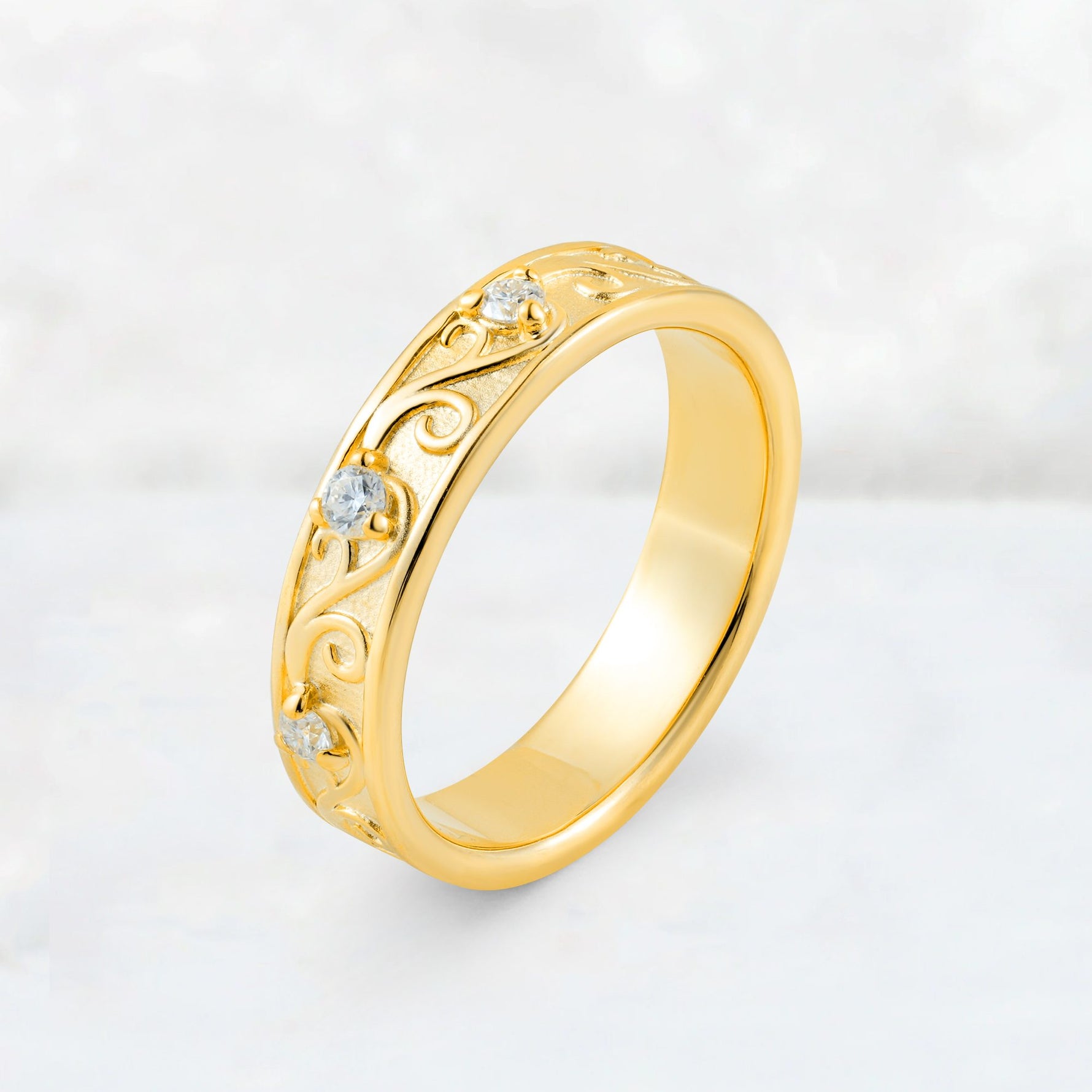 Round Cut Moissanite Scroll Vine Filigree Wedding Band - Additional view