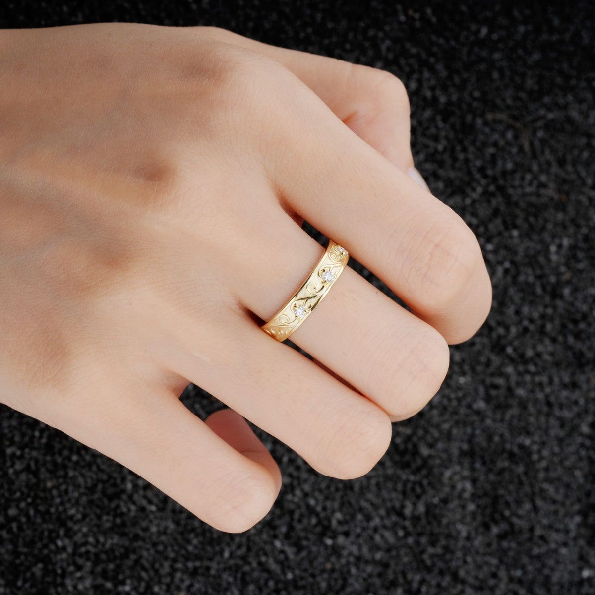 Round Cut Moissanite Scroll Vine Filigree Wedding Band - Additional view
