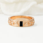 Vintage Emerald Cut Celtic Engraved Black Onyx Wedding Band - Additional view