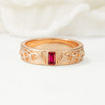 Vintage Emerald Cut Celtic Engraved Ruby Wedding Band - Additional view