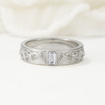 Vintage Emerald Cut Celtic Engraved Moissanite Wedding Band - Additional view